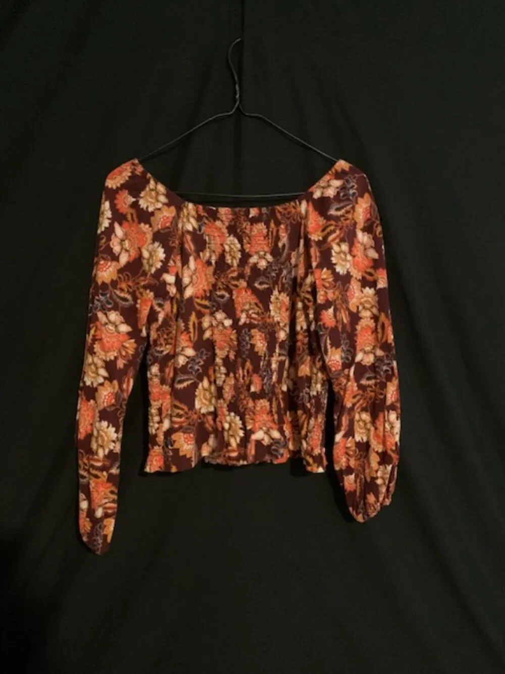 Autumn Bloom Smocked Square‑Neck Blouse — Vintage‑Vibe Floral